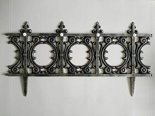 Jumbl Solar-Lit Wrought Iron Style Garden Fence (4 Panels) - Silver