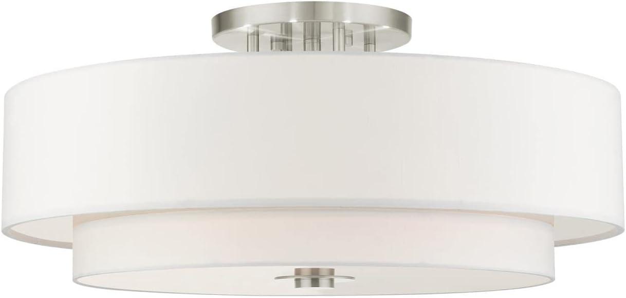 Modern Brushed Nickel 6-Light Drum Semi-Flush Mount with Glass Shade