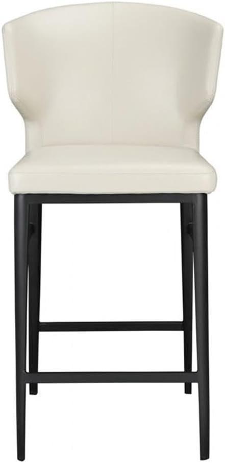 Beige Faux Leather and Metal Contemporary Counter Stool