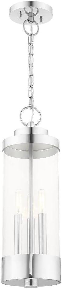 Polished Chrome 3-Light Outdoor Hanging Lantern with Clear Glass