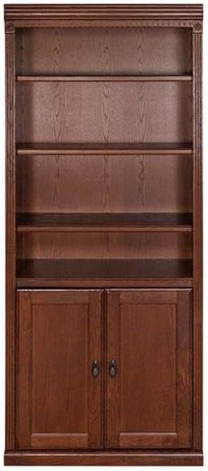 72" Huntington Oxford Wood Bookcase with Doors Brown - Martin Furniture: Hardwood, No Assembly Required