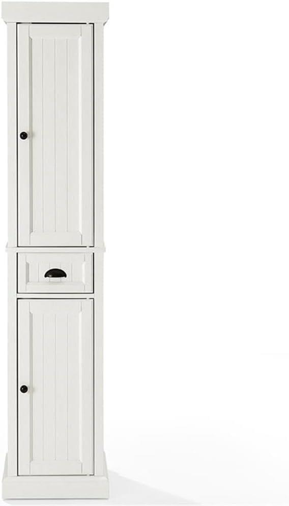 Seaside Tall Linen Cabinet White - Crosley: Freestanding Bathroom Storage, Adjustable Shelves, Towel Organizer