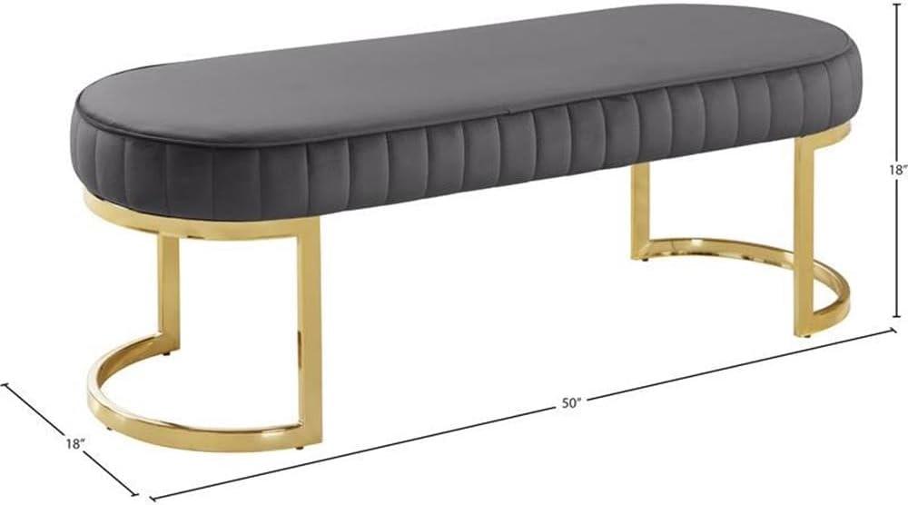 Meridian Furniture Lemar Contemporary Velvet Bench in Gray