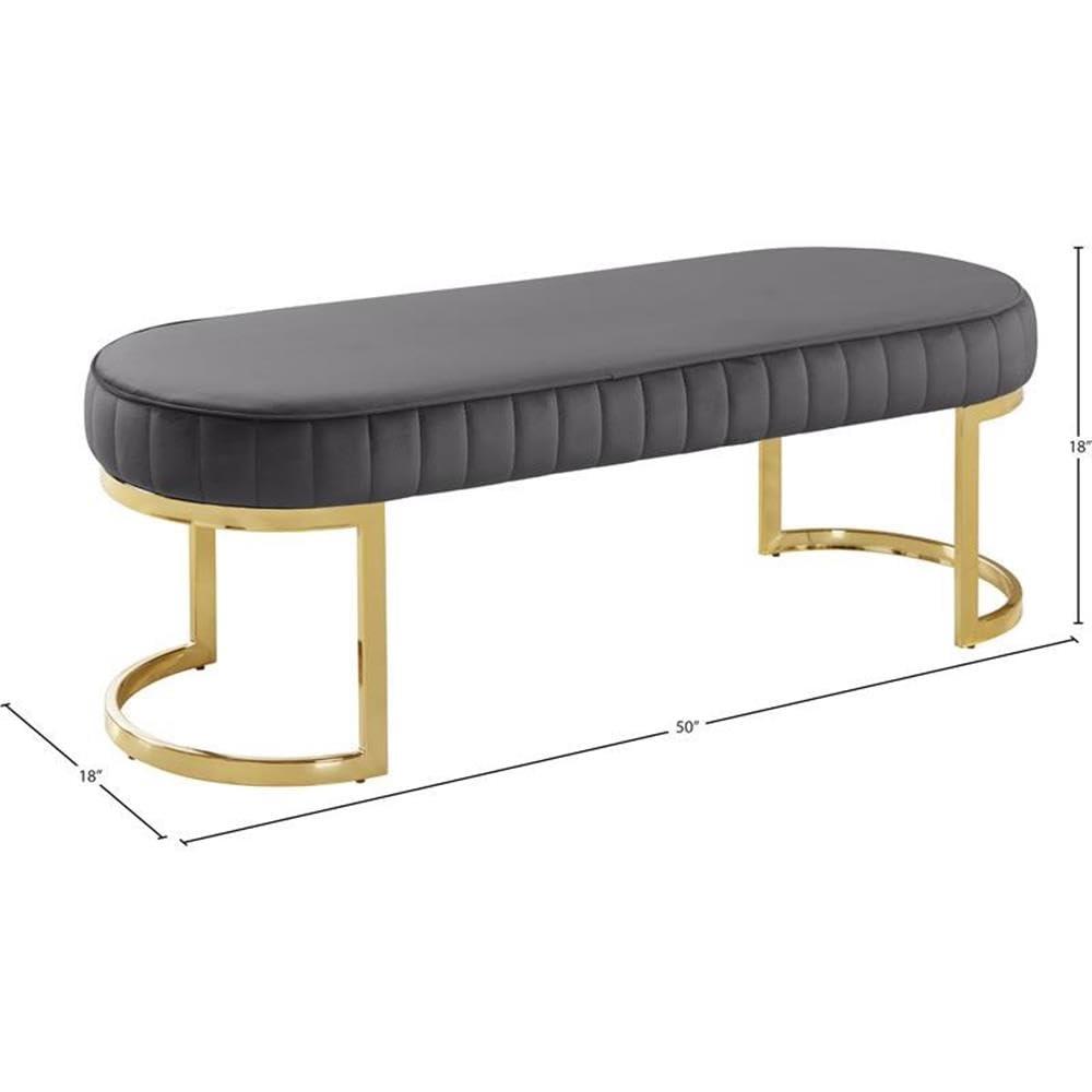Meridian Furniture Lemar Contemporary Velvet Bench in Gray