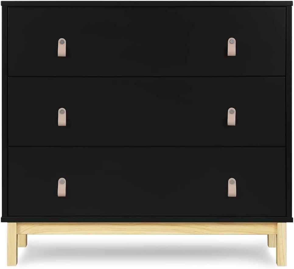 Ebony and Natural 3-Drawer Nursery Dresser with Leather Pulls