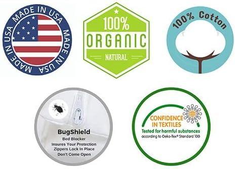 National Allergy Premium 100% Organic Cotton Pillow Protectors with Zipper Standard Size - GOTS Certified - Natural Breathable Hypoallergenic Encasement - Organic 100% Cotton Pillowcases Cover Cases