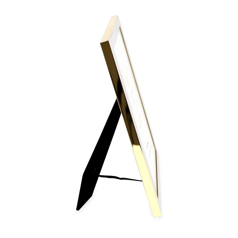 Isaac Jacobs 8x10 White Leather with Gold Metal Vertical & Horizontal Picture Frame, Suede Border w/ Black Fabric Easel, Wall-Mountable, Made For Tabletop, Photo Gallery 8x10, White W/ Gold