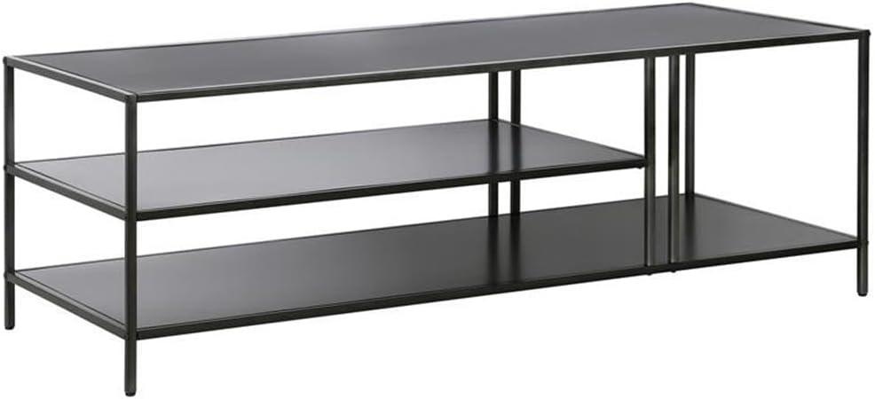 Gunmetal Gray Steel Rectangular Coffee Table with Shelves