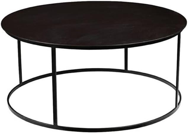 Robertson Round Metal Coffee Table Dark Brown Finish - Boraam: Mid-Century Modern, Pedestal Base, Wood & Iron