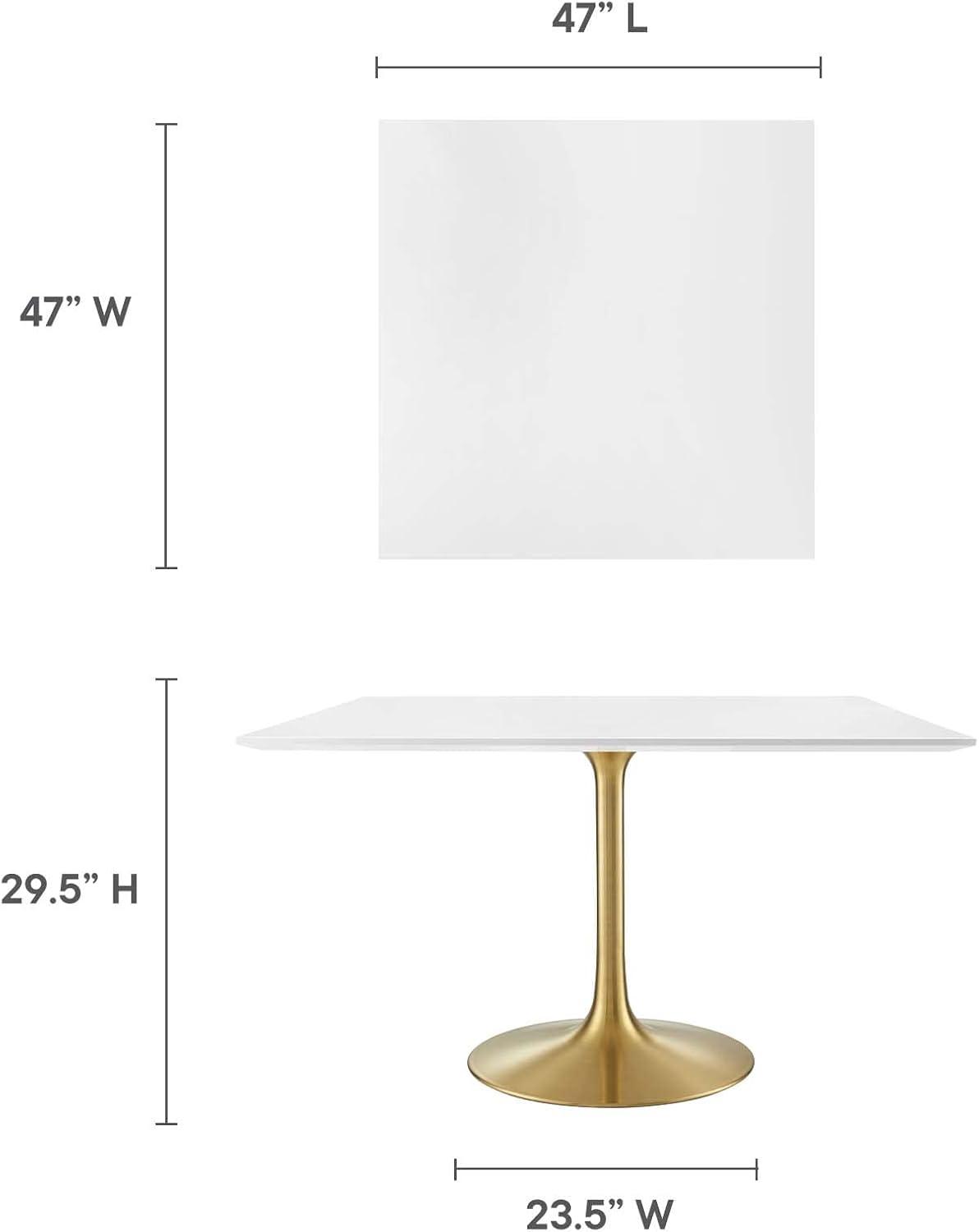 Modway Lippa 48" Square Wood Top Dining Table in Gold White