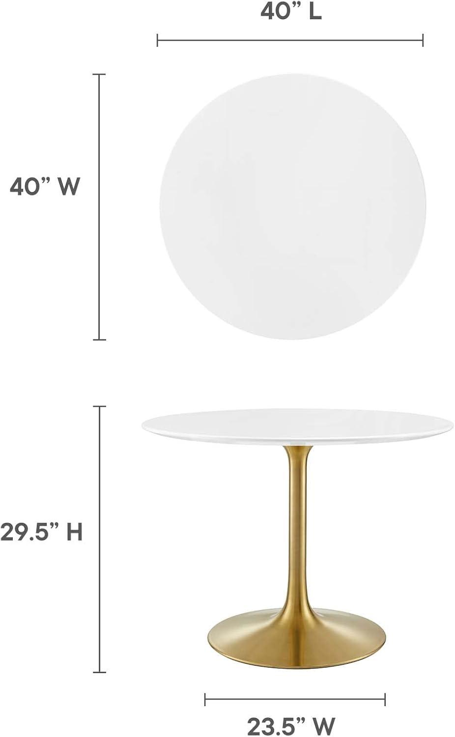 Mid-Century Modern 40" Round White Dining Table with Gold Metal Base