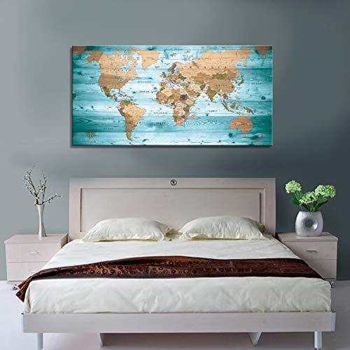 World Map Poster Wall Art for Office Decor Vintage Photos Canvas Prints Nautical Large Modern Framed Map of The World Canvas Wall Art Maps Pictures for Living Room Home Decor 24 x 48 Inches