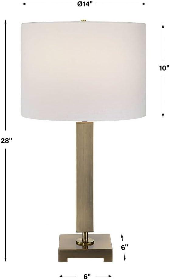 Antique Brass Table Lamp with White Linen Shade