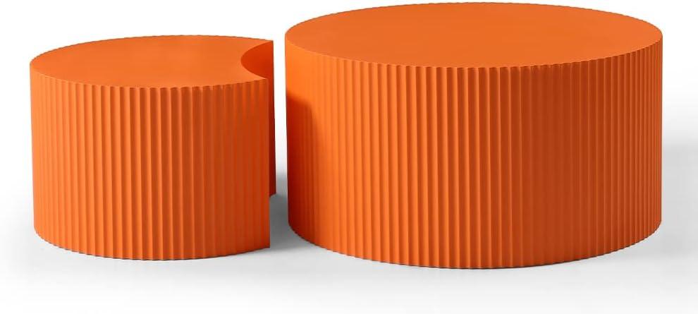 WILLIAMSPACE Nesting Coffee Table Set of 2, Matte Orange Round Wooden Coffee Tables, Modern Luxury Side Tables Accent End Table for Living Room Apartment, 23.62"*23.62"*15.75"H (Orange,Round)