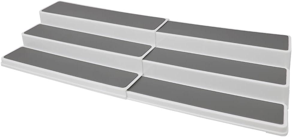 Home Basics 3 Tier Rubber Lined Plastic Spice Rack, Double, White, 14.5-23 Inches