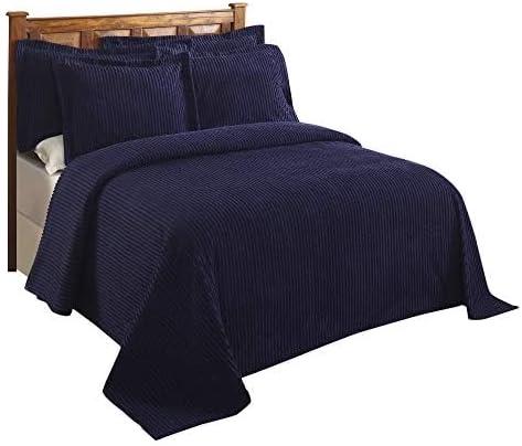 Better Trends 100% Cotton King Bedspread – Soft & Cozy Classic Stripe Coverlet, Machine Washable (120" x 110", Navy) Jullian Collection