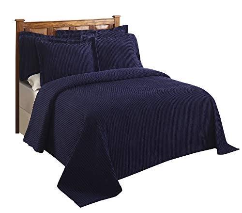 Better Trends 100% Cotton King Bedspread – Soft & Cozy Classic Stripe Coverlet, Machine Washable (120" x 110", Navy) Jullian Collection