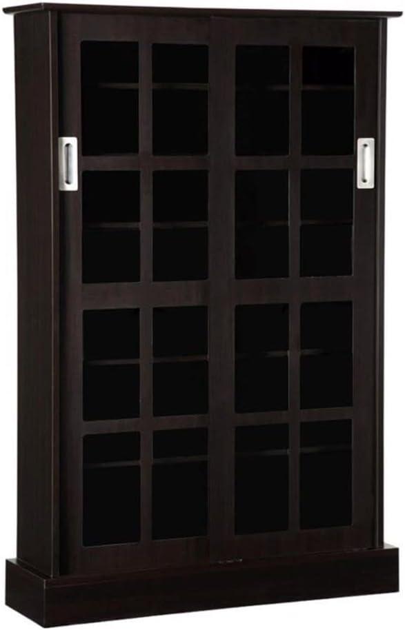 Espresso MDF Media Storage Cupboard with Tempered Glass Doors 49"