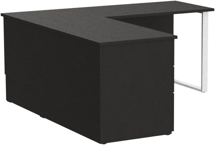 Bestar Pro Concept Plus L Desk with Metal Leg in Deep Gray and Black