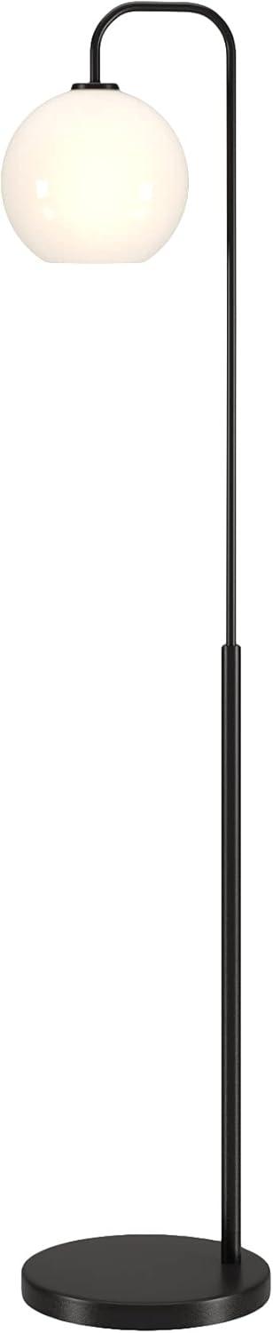 Evelyn&Zoe Harrison Mid-Century Modern Arc Floor Lamp, Black and Milk Glass