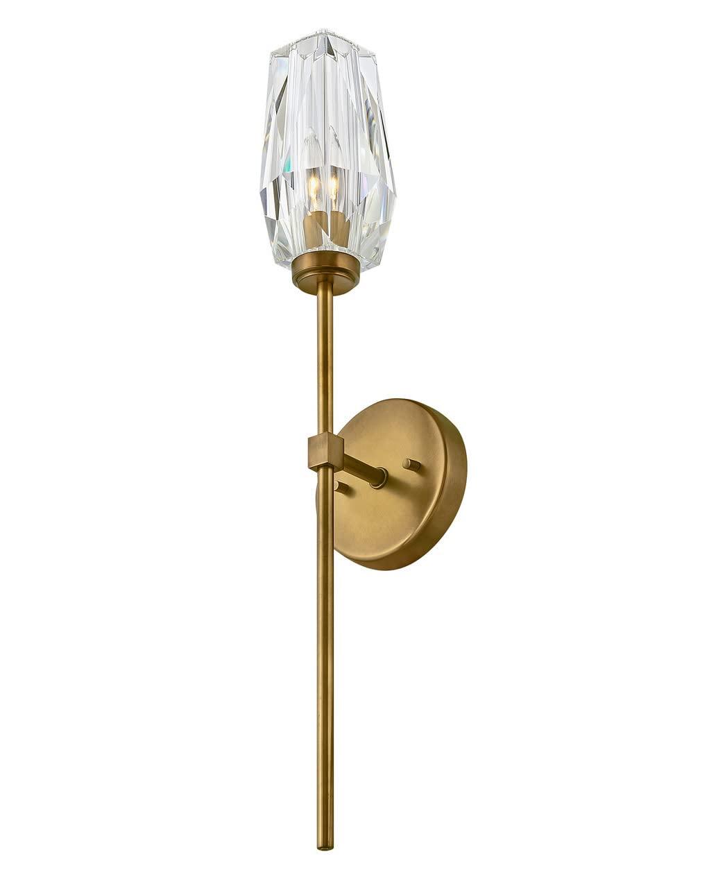 Ana 1-Light Wall Sconce w/ Faceted Heavy-Cut Diamond-Shaped Crystal Shade - Heritage Brass