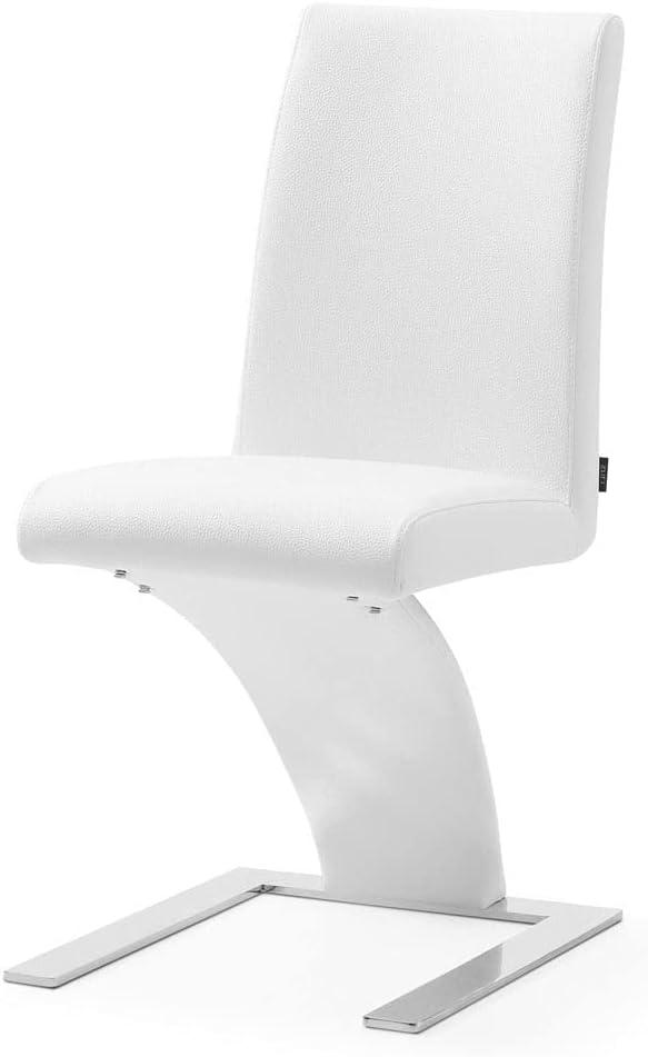 Furniture Modern Dining Chair in White Leatherette and Stainless Steel