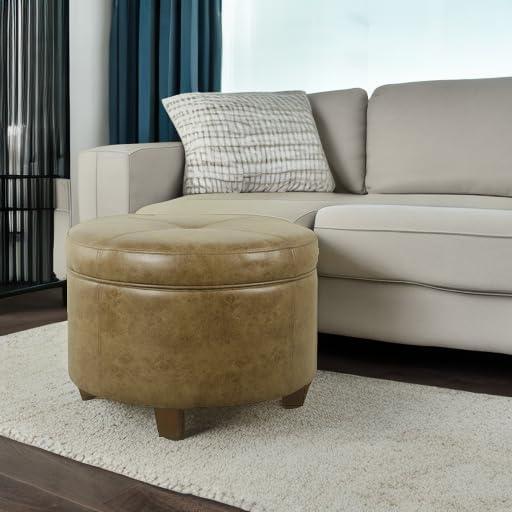 HomePop Large Leatherette Storage Ottoman - Distressed Brown Faux Leather