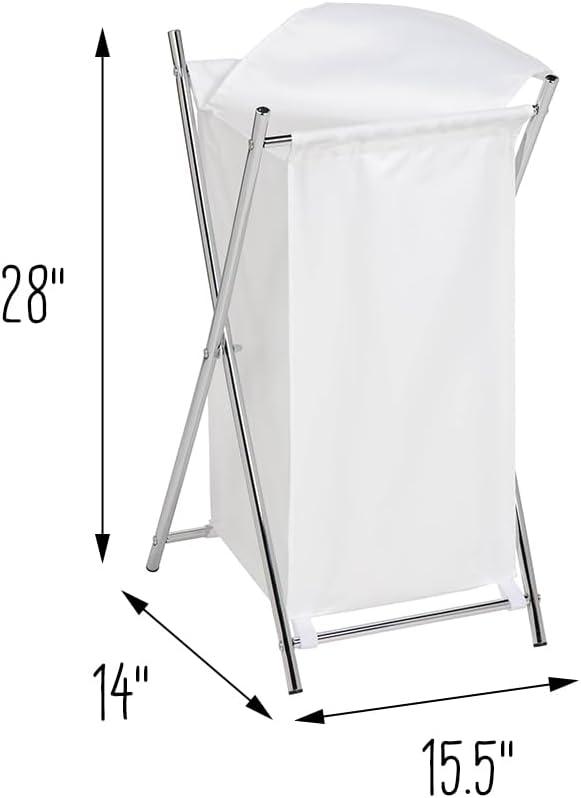 Honey-Can-Do Folding Hamper Chrome: Steel Frame, Collapsible Laundry Sorter with Lid, 3 Volume Capacity, Silver