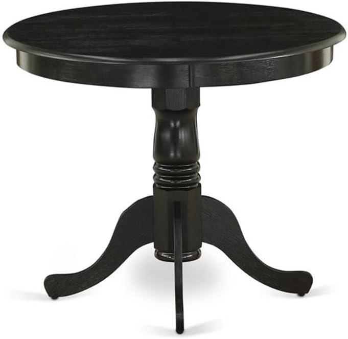 East West Furniture Antique Round Rubber Wood Dining Table in Wirebrushed Black