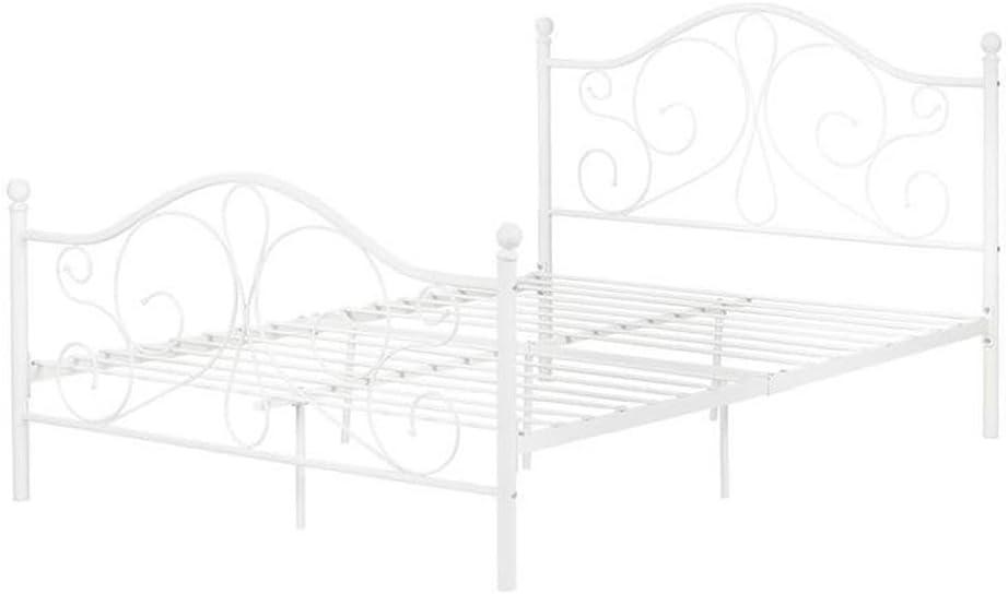 White Metal Full Bed Frame with Latticework Headboard