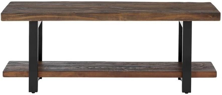 48" Pomona Solid Wood and Metal Entryway Bench Brown - Alaterre Furniture: Rustic Style, 2-Seater with Storage, Spot Clean