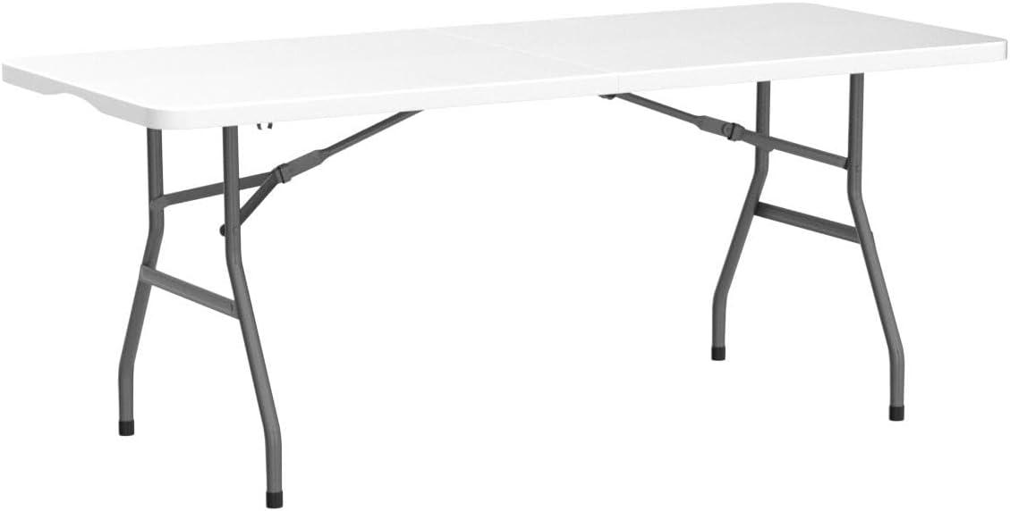 Folding Table 6 Foot,  Heavy-Duty, Portable Plastic Construction with Carrying Handle – Perfect for Picnics, Parties, and Office Indoor Outdoor Use, White