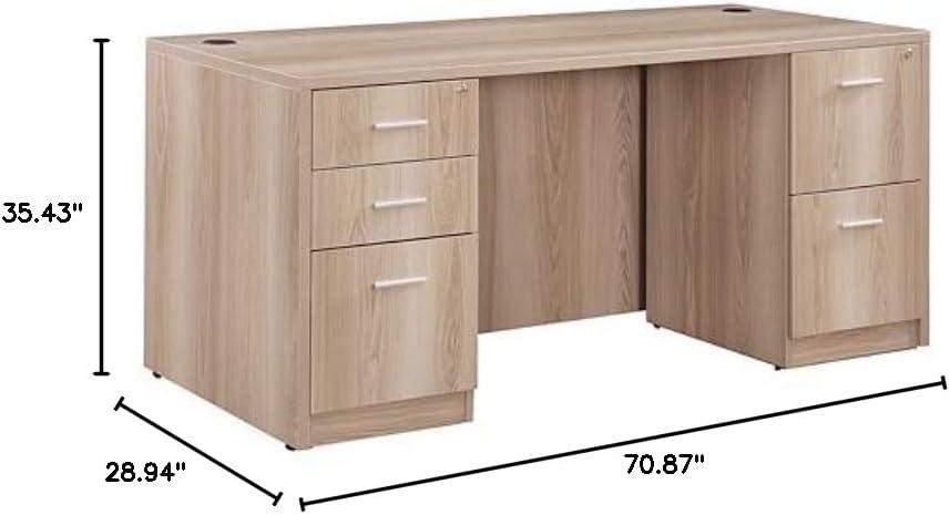 NBF At Work Double Pedestal Executive Office Desk with Storage and Drawers - 72"W, Gray