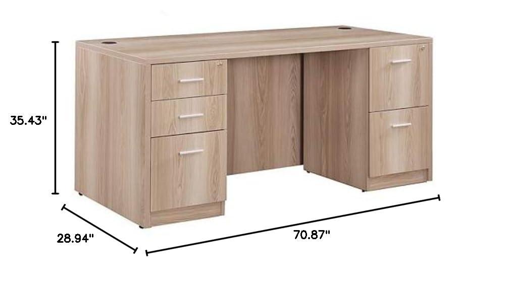 NBF At Work Double Pedestal Executive Office Desk with Storage and Drawers - 72"W, Gray