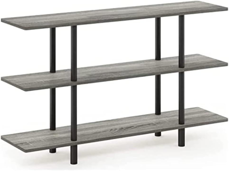 Furinno 47.24"W x 11.61"D x 27.83"H 3-Shelf Decorative Shelves, French Oak Gray and Black