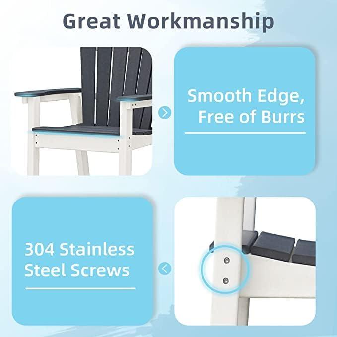 Outdoor Tall Adirondack Chair, Patio Bar Stool Chair with High Back, 400lbs, Widened Arms, All-Weather Balcony Chair for Backyard, Garden, Yard (1 PC)