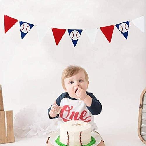 2PCS Baseball Party Paper Banner - Sports/Baseball Themed First Birthday Baby Shower Party Decorations Supplies Favors Wall Home Decor Photo Prop Paper Triangle Bunting Flag Banner Garland