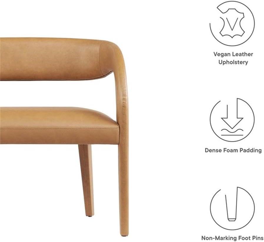 Tan Vegan Leather Curved Backrest Accent Bench