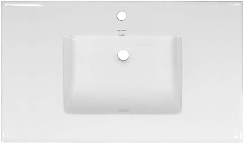 Voltaire 37" White Ceramic Vanity Top Sink with Single Faucet Hole