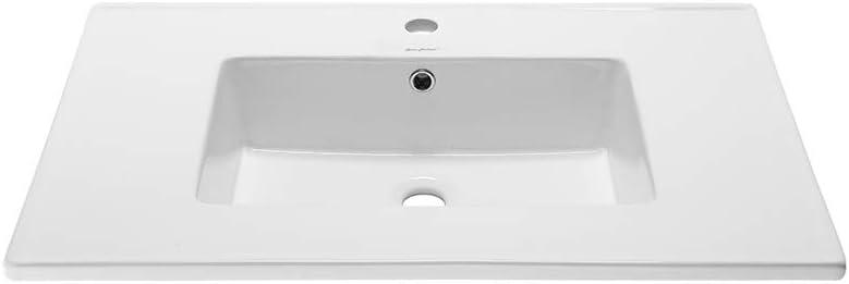 Glossy White Ceramic Vanity Top Sink with Single Faucet Hole