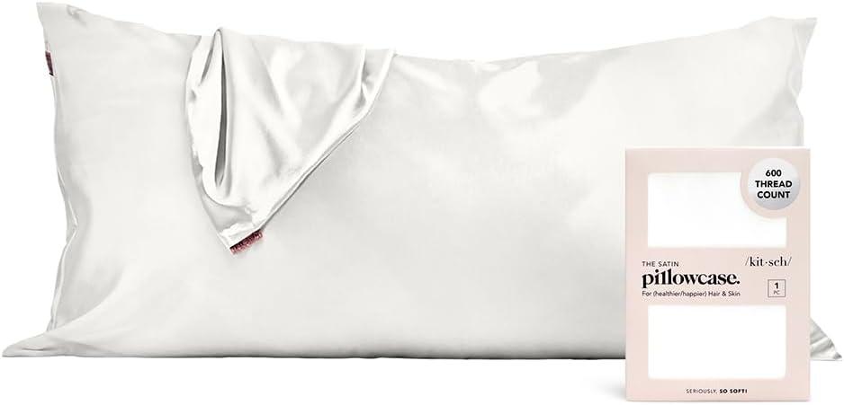 Kitsch 100% Satin Pillowcase, Silk Pillowcase Cover for Adult, King 36"x19" (Ivory)