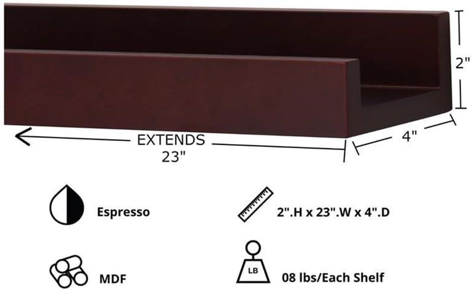 Espresso Engineered Wood Floating Wall Shelves Set of 4