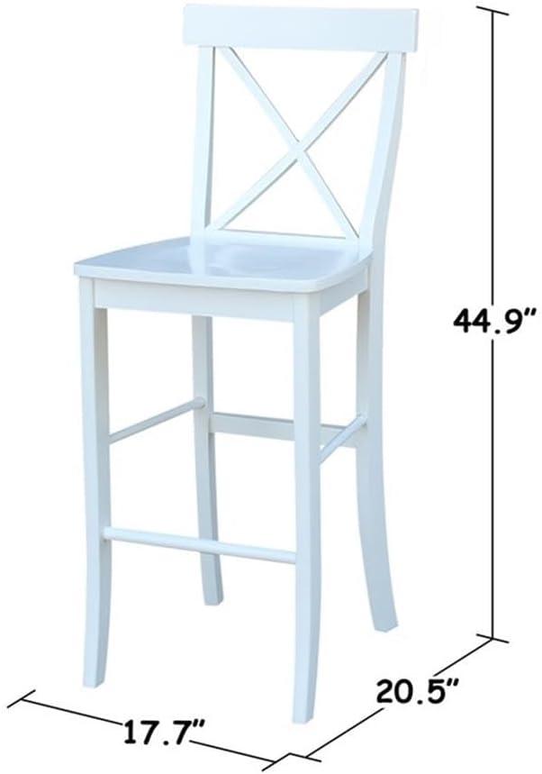 International Concepts Cross Back Solid Wood 30 in. Bar Height Stool in White