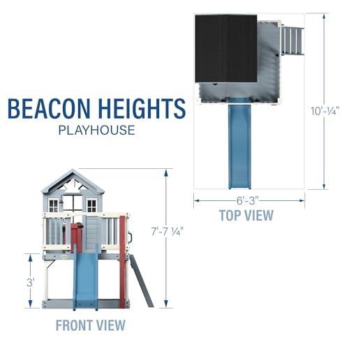 Backyard Discovery Backyard Discovery Beacon Heights Cedar Wooden Elevated Kids Playhouse with Wave Slide, Play Kitchen, and Deck