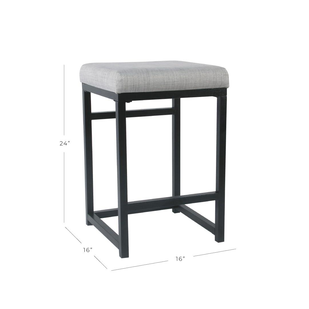 HomePop 24" Open Back Metal Counter Height Barstool Light Gray: Upholstered Square Seat, No Assembly Required
