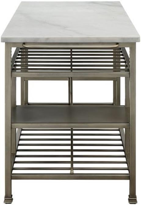 Acme Furniture Lanzo Kitchen Island in Marble and Antique Pewter Indoor 50"L x 28"W x 36"H