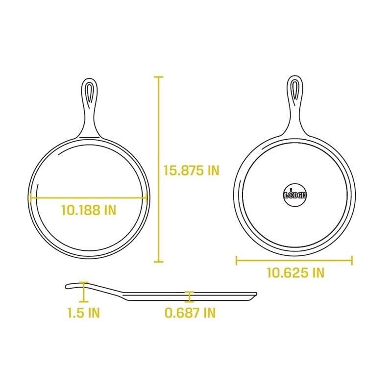 Lodge 10.5" Cast Iron Griddle: Preseasoned Nonstick Crepe Pan, Smooth Surface & Gas Compatible, Hand Wash, Black