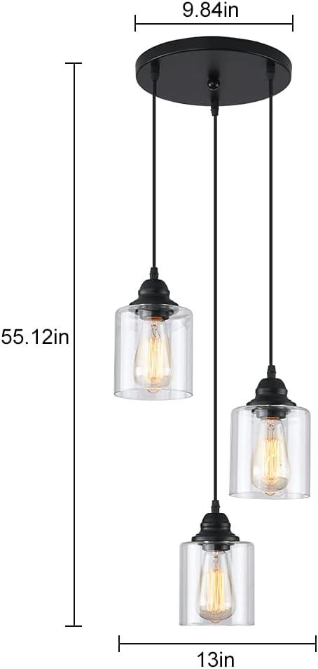 Black 3-Light Glass Shade Industrial Pendant Light