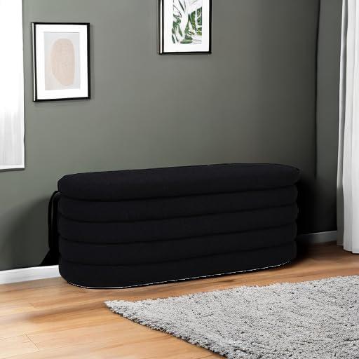 Everly Quinn Boucle Upholstered Storage Bench