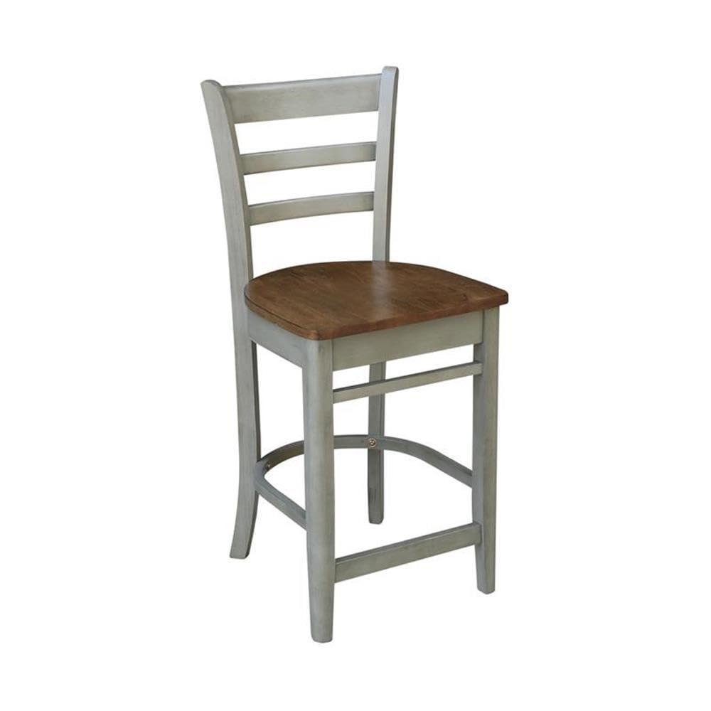 International Concepts Wood Emily Ladder Back Counter Height Stool - 24" Seat Height - Distressed Hickory/Stone